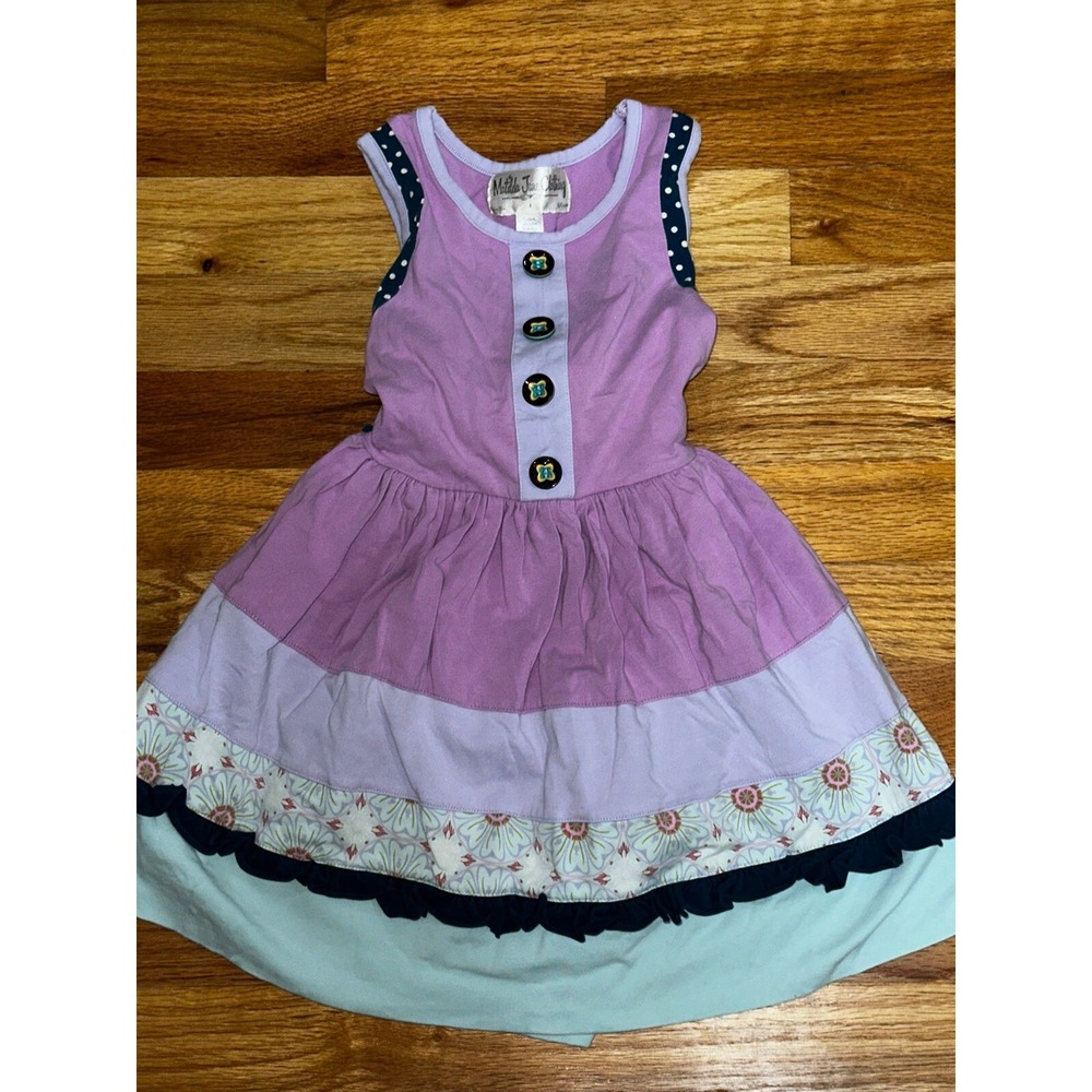 Matilda Jane The Pier Dress Good Hart Girls Size 4 Purple Buttons Tie‎ Front